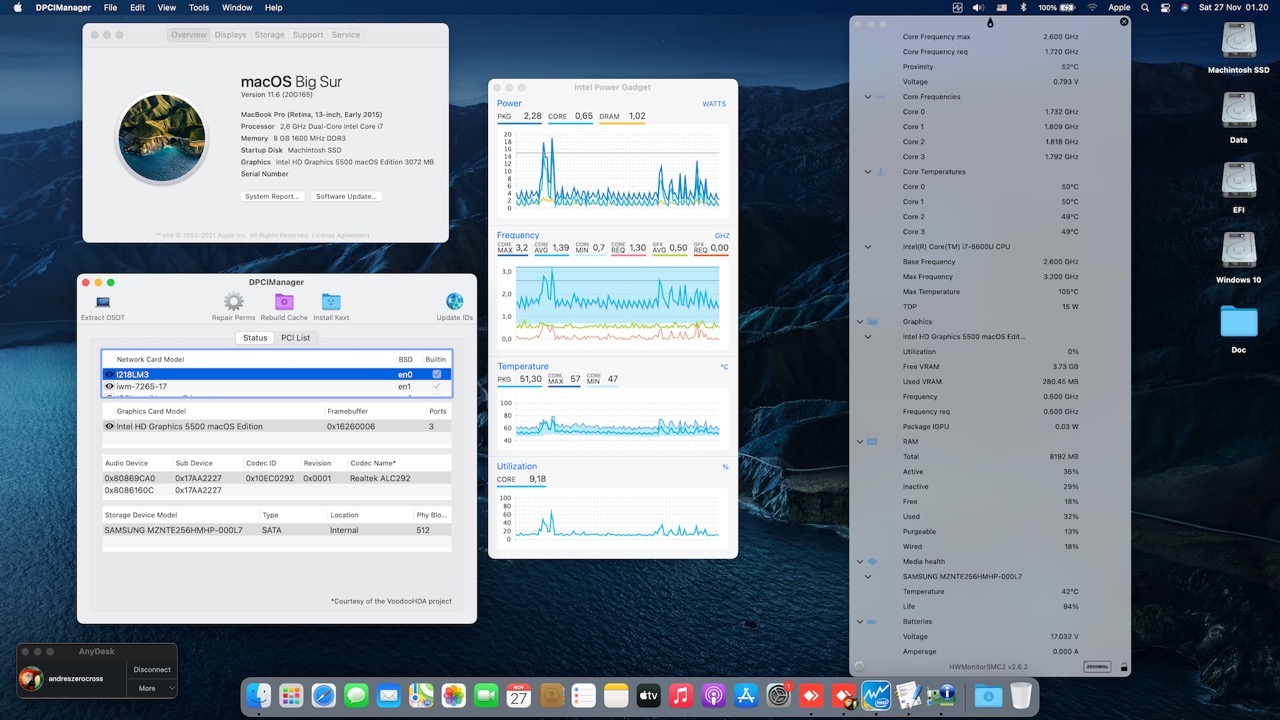 Success Hackintosh macOS Big Sur 11.6 Build 20G165 in Lenovo Thinkpad X1 Carbon 3rd Generation Touchscreen